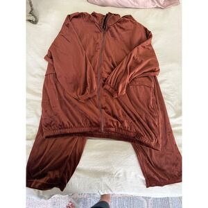 Roamans Velour Tracksuit Set 2X Jacket and Pants Plus Size Brown‎ Loungewear